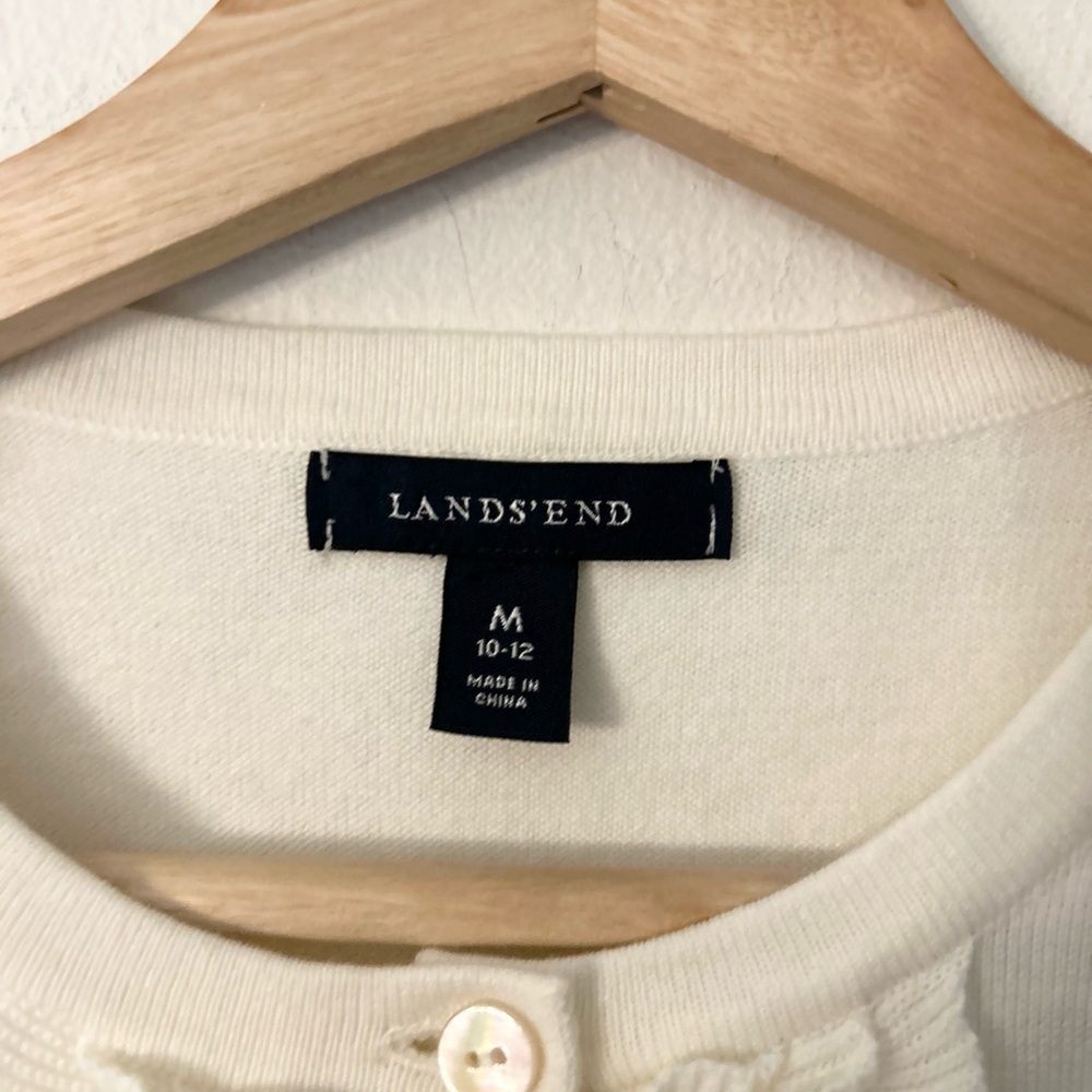 Lands' End Medium Ivory Ruffled-Front Button Cardigan - Picture 2 of 7